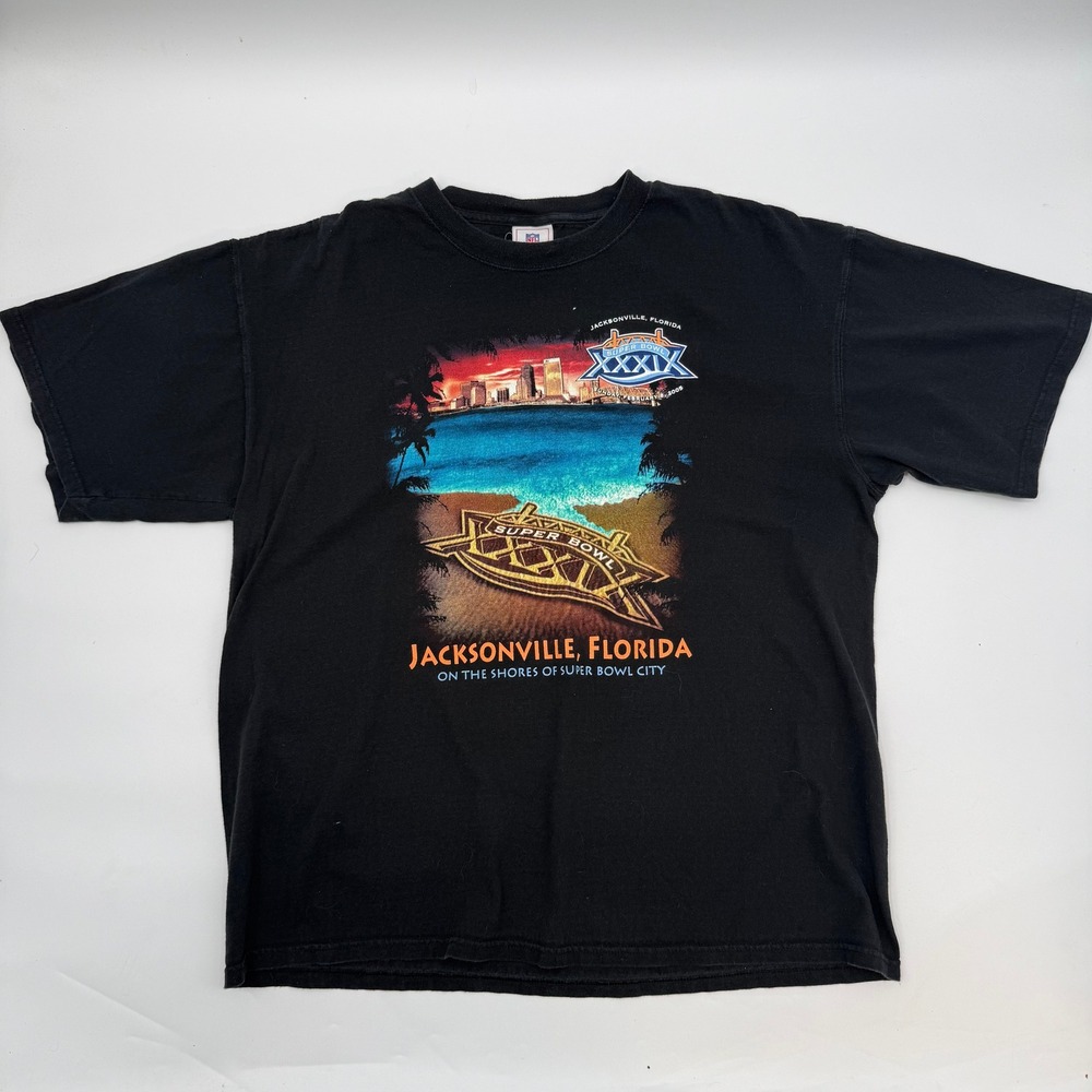 NFL Mens 2XL Shirt Black Super Bowl Jacksonville Florida 2005 Graphic Y2K